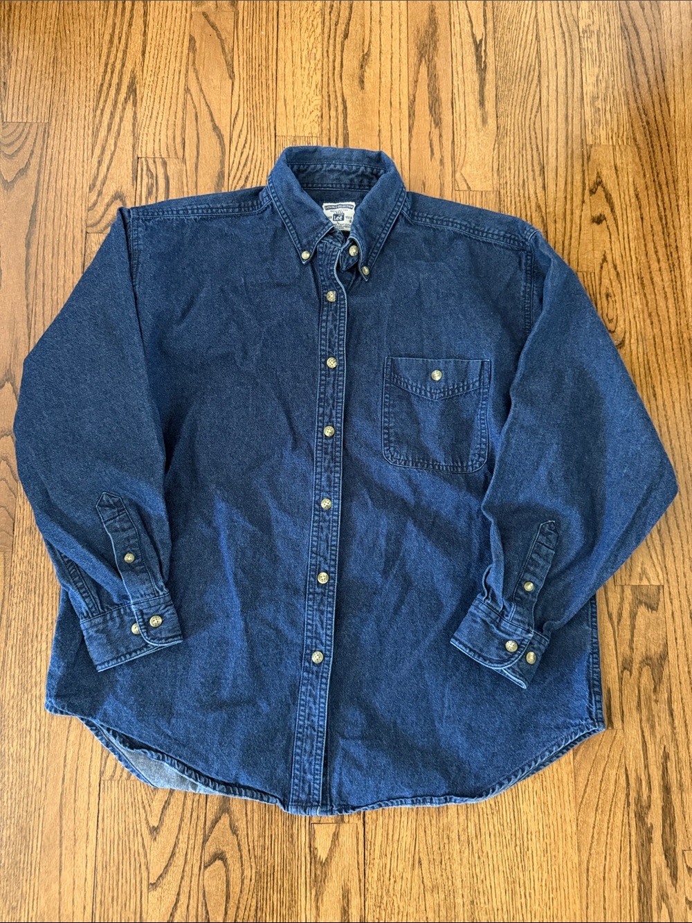 Ladies Lee Dark Indigo Denim Button-Down Shirt Large